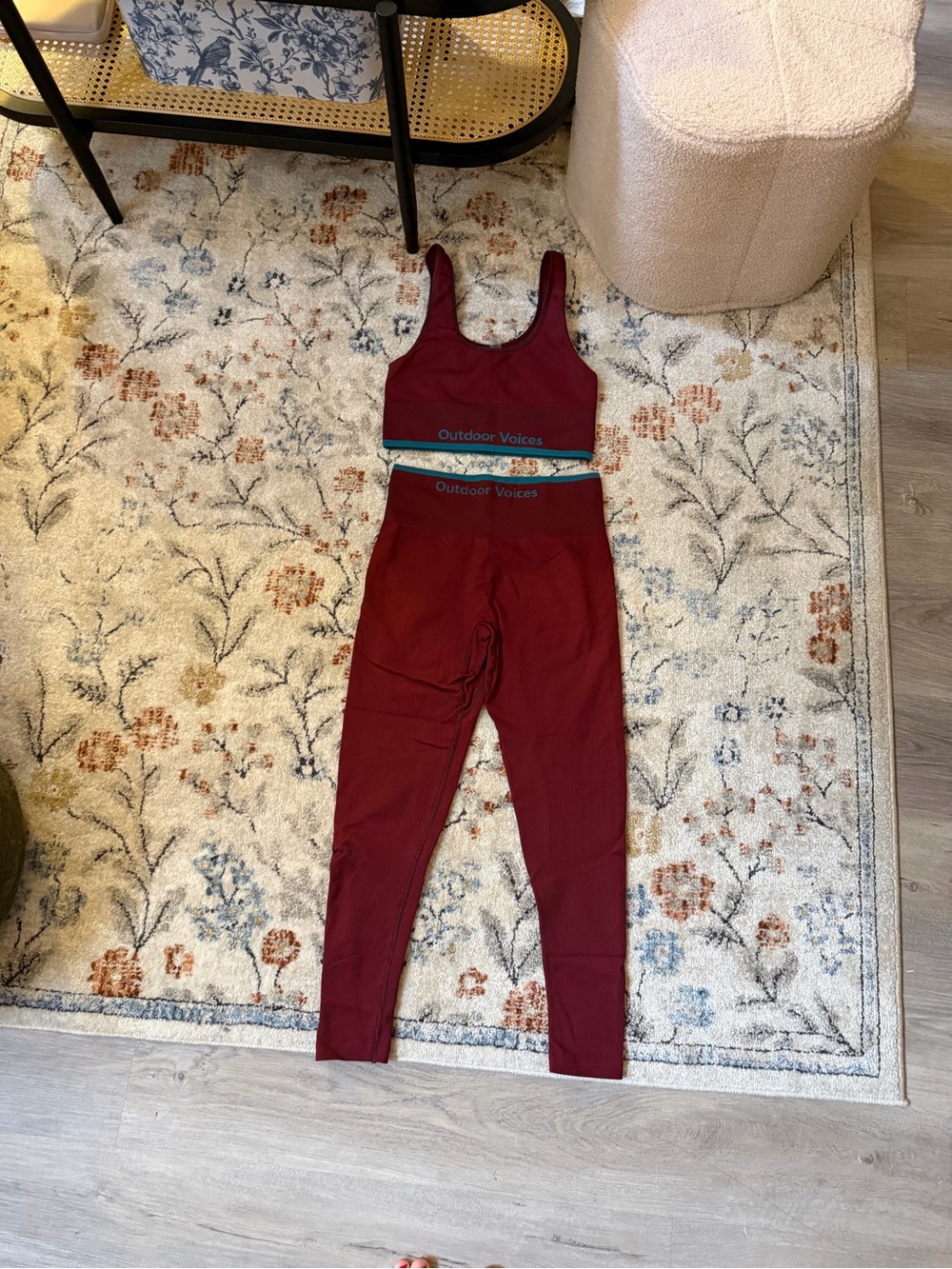 Outdoor Voices Maroon High-Waist Leggings and Scoop Sports Bra Set